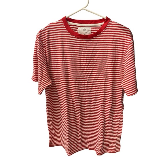 Zine Clothing Mens Red and White Striped Tee Size M - Picture 1 of 4